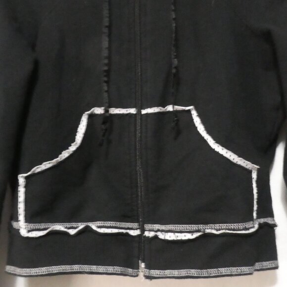 BEBE SPORT | small | Black & White Cropped Mesh Lined Hoodie | Logo & Stripes - Picture 8 of 15
